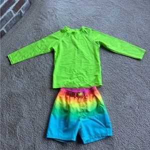Rugged Butts Tye Dye Swim Shorts and No Name Neon Green Swim Shirt and